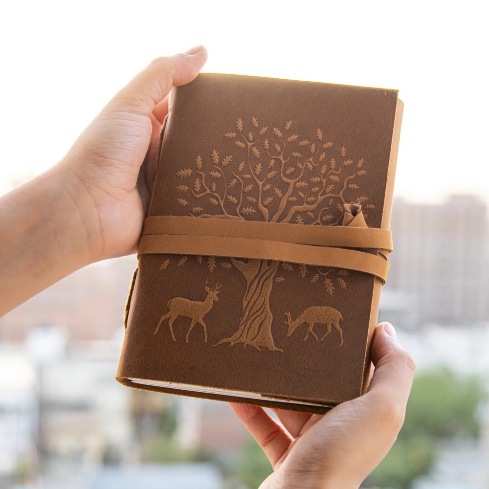 Real Leather Embossed Journal Tree unlined Pages